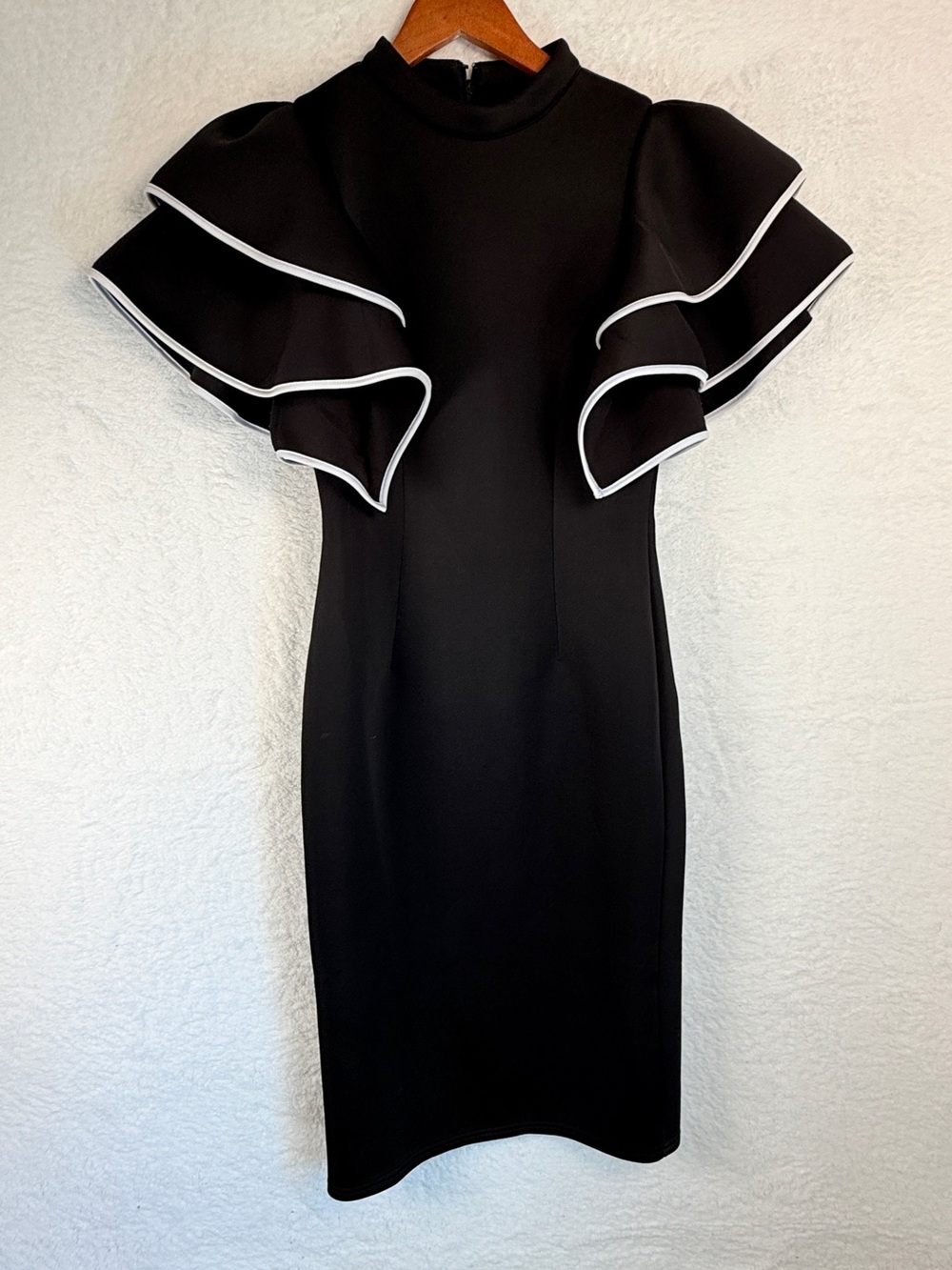 Fashion Nova Ruffle Sleeve Bodycon Midi Dress Black Statement Sleeve womens M